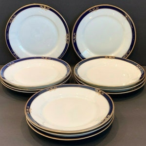Arabia Finland White Cobalt Blue & Gold 11 Salad Plates Dating 1949-1964