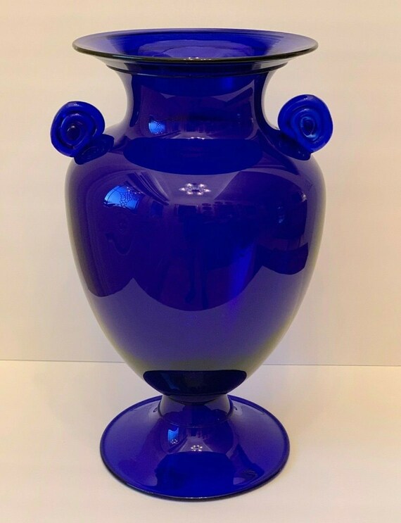 Impressive Bisazza Vetro Flavio Albanese Cobalt Blue Murano Glass Vase 16" Tall