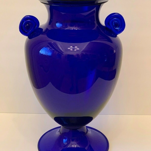 Impressive Bisazza Vetro Flavio Albanese Cobalt Blue Murano Glass Vase 16" Tall