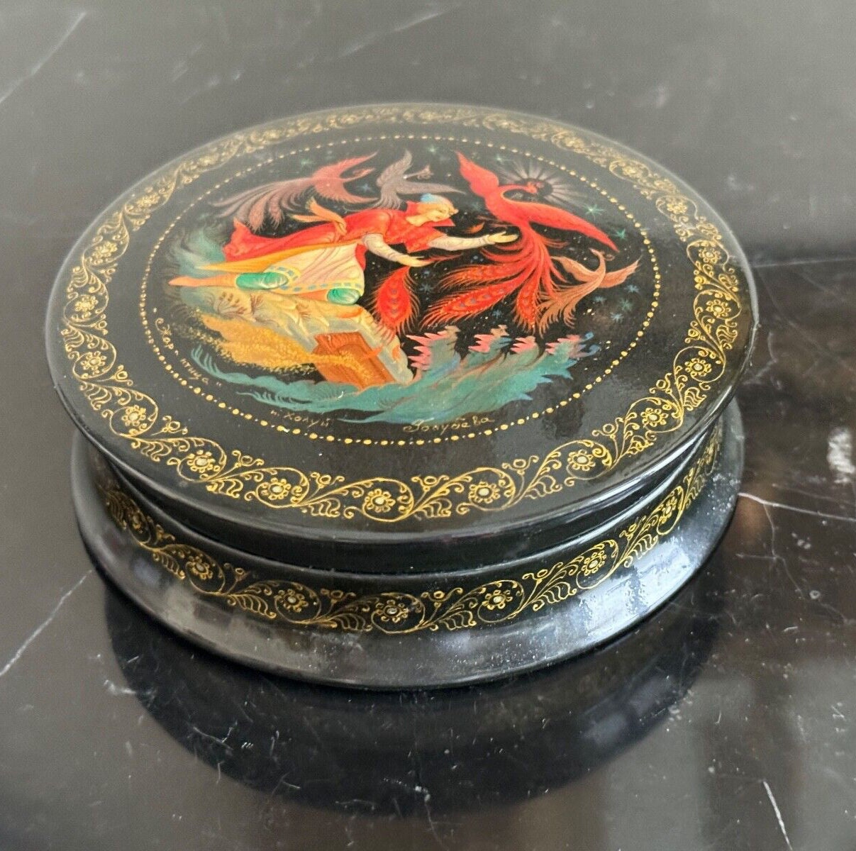 Vintage Signed Holui Round Russian Lacquer Box - Etsy