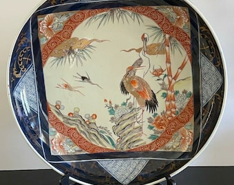 九谷焼　大聖寺伊万里　色絵草花山水鶴文深鉢　江戸時代中期から後期頃 E20424C7-8B3F-4C04-B4AC-