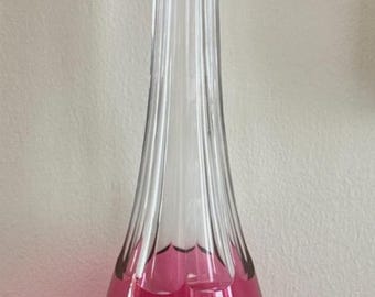 Val St Lambert Vintage Cranberry Pink Crystal Decanter with Faceted Stopper