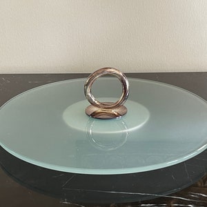 Christofle Vertigo Round Frosted Glass Cheese Tray with Silver-plated Handle