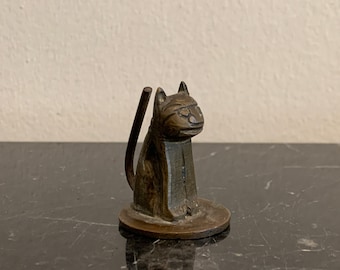 Vintage Chinese Solid Brass Bronze Miniature Cat Figurine Sculpture