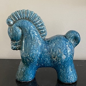 Vintage 1960's Heavy Danish Mid Century Turquoise Ceramic Horse Figurine
