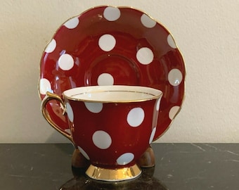 Royal Albert Red Cup and Saucer with White Polka Dots