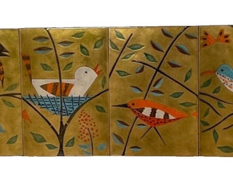 Mid Century Judith Daner 6 Small Enamel on Copper Decorative Birds paintings