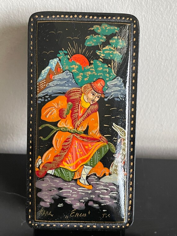Russian Signed Rectangular Lacquer Box - image 4