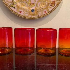 Vintage Set of 4 Amberina Hand Blown Tumblers