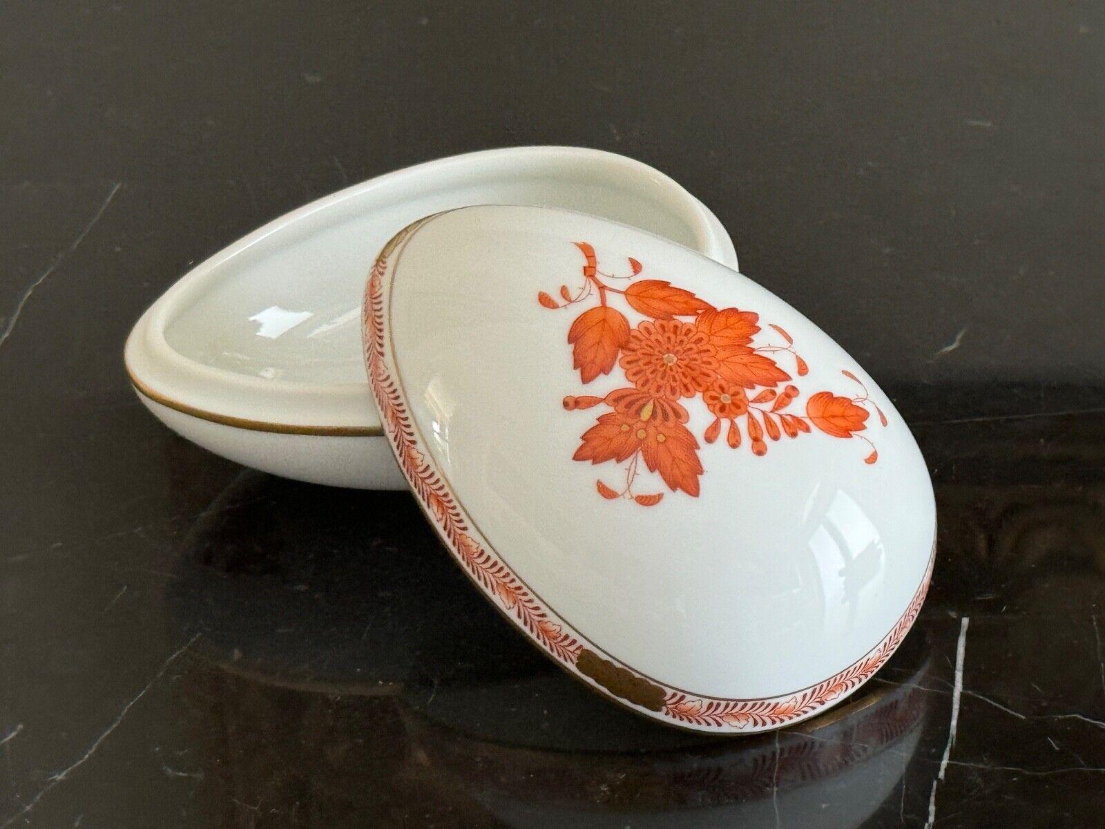 Herend Porcelain Rust Chinese Bouquet Egg Shape Trinket Box 6052