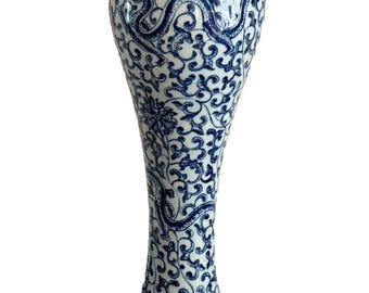 Impressive Vintage Chinese Blue and White Dragon Vase with Qianlong Mark