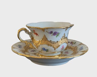マイセン　ティーカップ・ソーサーセット ホワイト・グリーン・ゴールド マイセン Meissen カップ＆ソーサ― 宮廷の小花 ティーカップ 陶磁器