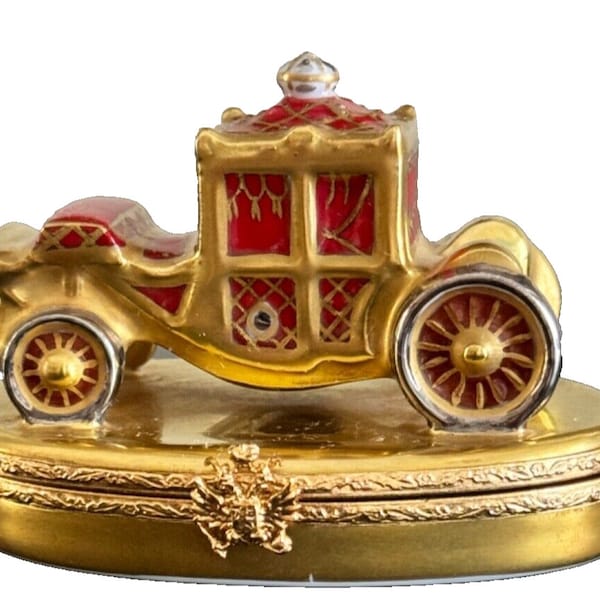 Adorable Faberge Hand Painted Limoges France Royal Coach Porcelain Trinket Box