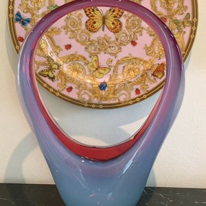 Mid Century Modern Sommerso Seguso Murano Opalescent Glass Basket Vase Sculpture