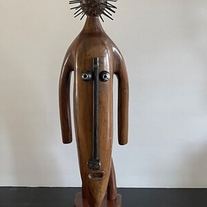 Original Rogelio Rodríguez Cobas 19&quot; Tall Carved Wood and Metal Art Sculpture