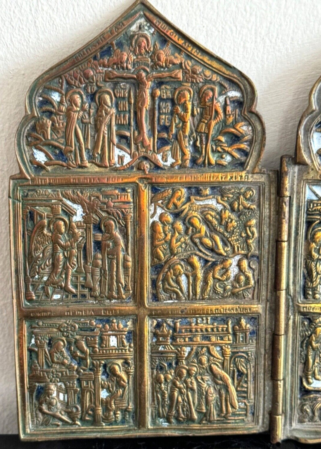 Antique 19th Century Russian Orthodox 4-panel Brass Folding