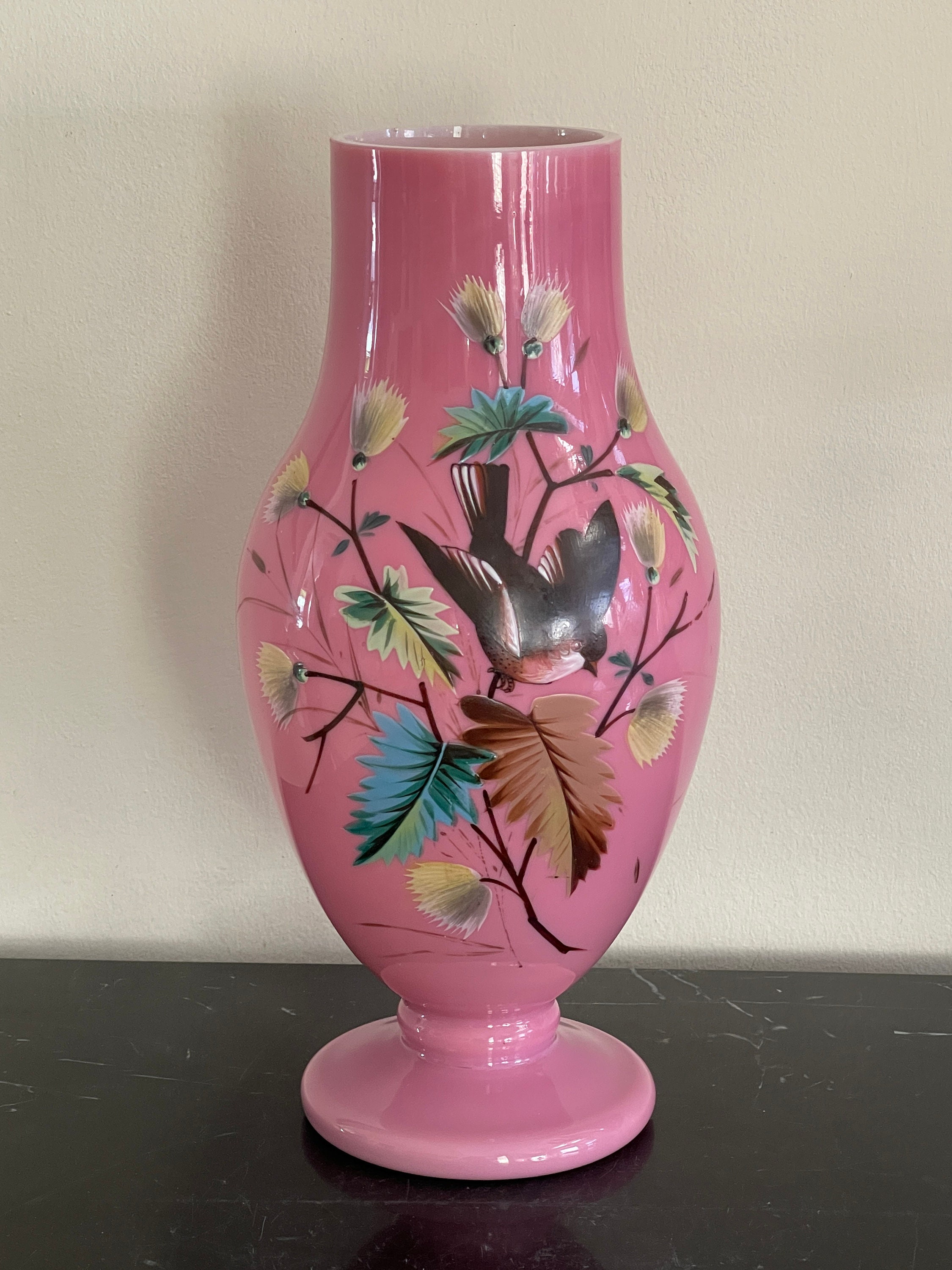 Exquisite Victorian Pink Opaline Hand Painted Glass Vase - Etsy