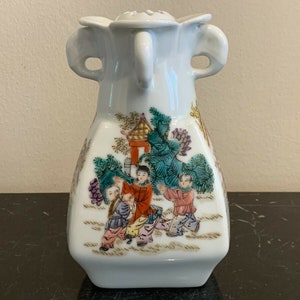 Vintage Chinese Four Elephant Handles Pottery Incense Censer Vase