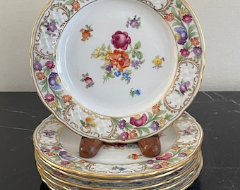 Vintage Schumann Bavaria 6 Floral & Gold Decoration 6 1/4