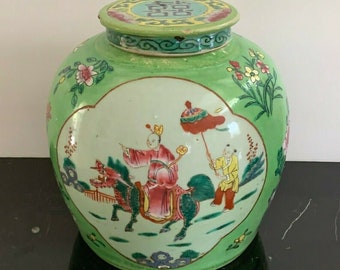 Superb Antique Chinese Porcelain Hand Painted Scenic Panels Ginger Jar