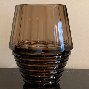 Moser Czech Bohemian Art Deco Faceted Smoky Glass Vase