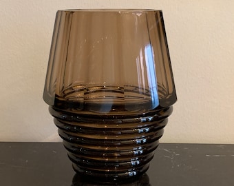 Moser Czech Bohemian Art Deco Faceted Smoky Glass Vase