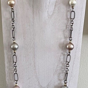 Elegant JCG Sterling Silver Necklace with Pearls and 18K Beads *