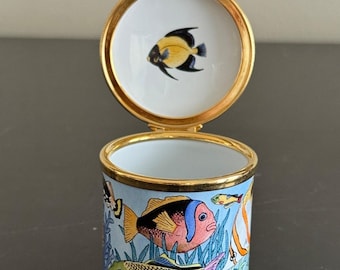 Staffordshire Enamel Hand Painted Ocean and Fish Trinket Box Made
