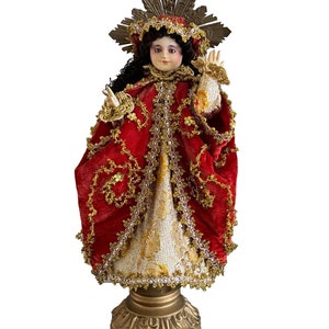 Vintage Religious Art Christian Dressed Statue with Glass Eyes and Eyelashes