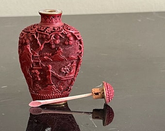 アンティーク中国彫刻庭園風景辰砂嗅ぎタバコ瓶 - Etsy 日本
