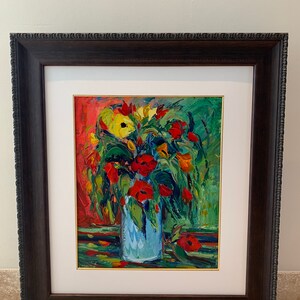 Original Framed Impressionistic Floral Palette Oil Painting on Board