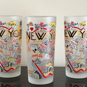 Catstudio 2004 New York Frosted Glass Highball Tumblers Set of 4