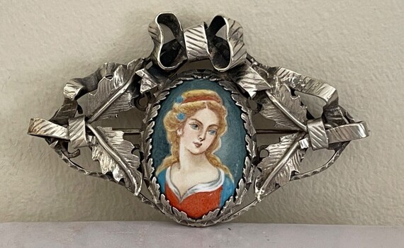 Antique Russian Kokoshnik Silver Porcelain Portra… - image 2