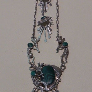 Vintage Navajo KOKOPELLI Malachite Sterling Jewelry Set Artist Signed