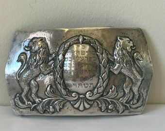 Impressive Antique Jewish Yom Kippur Austrian Silver Belt Buckle 71 Grams