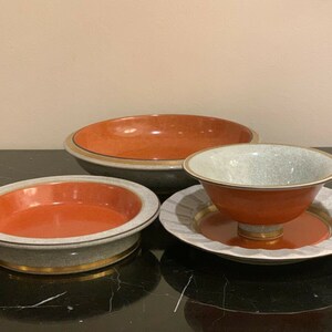 Royal Copenhagen Crackle CRAQUELURE Orange Glaze Bowls and Plate