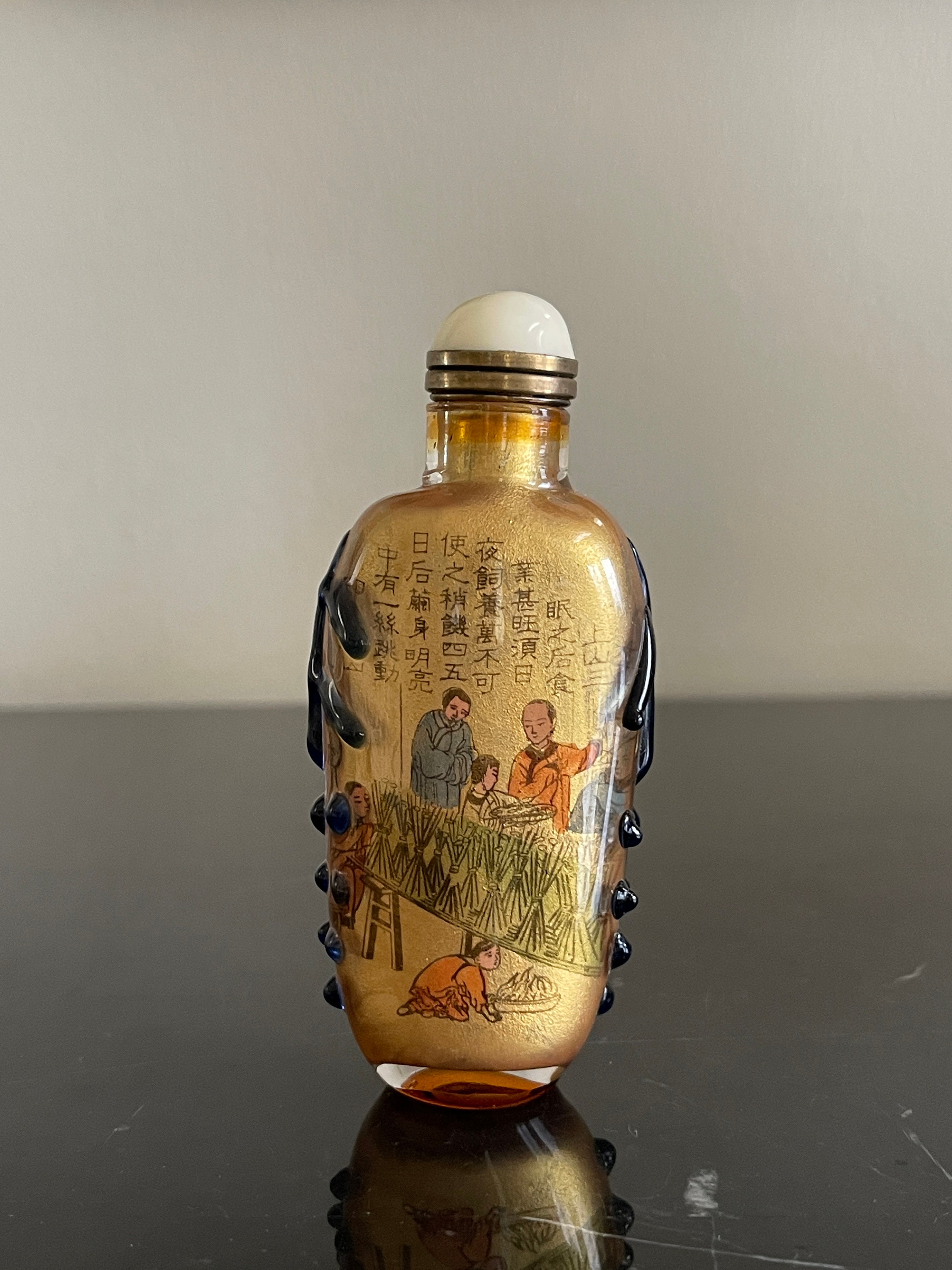 Chinese Inside Painted Calligraphy Gold Color Glass Snuff - Etsy