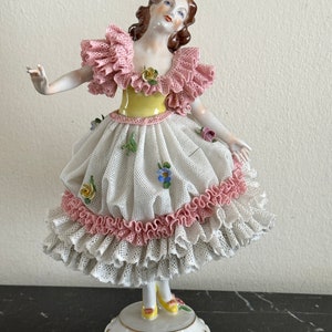 Antique Dresden Germany Volkstedt Mark Colorful Lace Porcelain Figurine