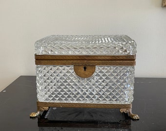 Vintage Large French Baccarat Cut Glass Ormolu Bronze Casket Box *