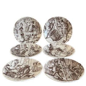 Sarreguemines Stunning Set of 6 French Transferware 7 1/4" Ceramic Plates