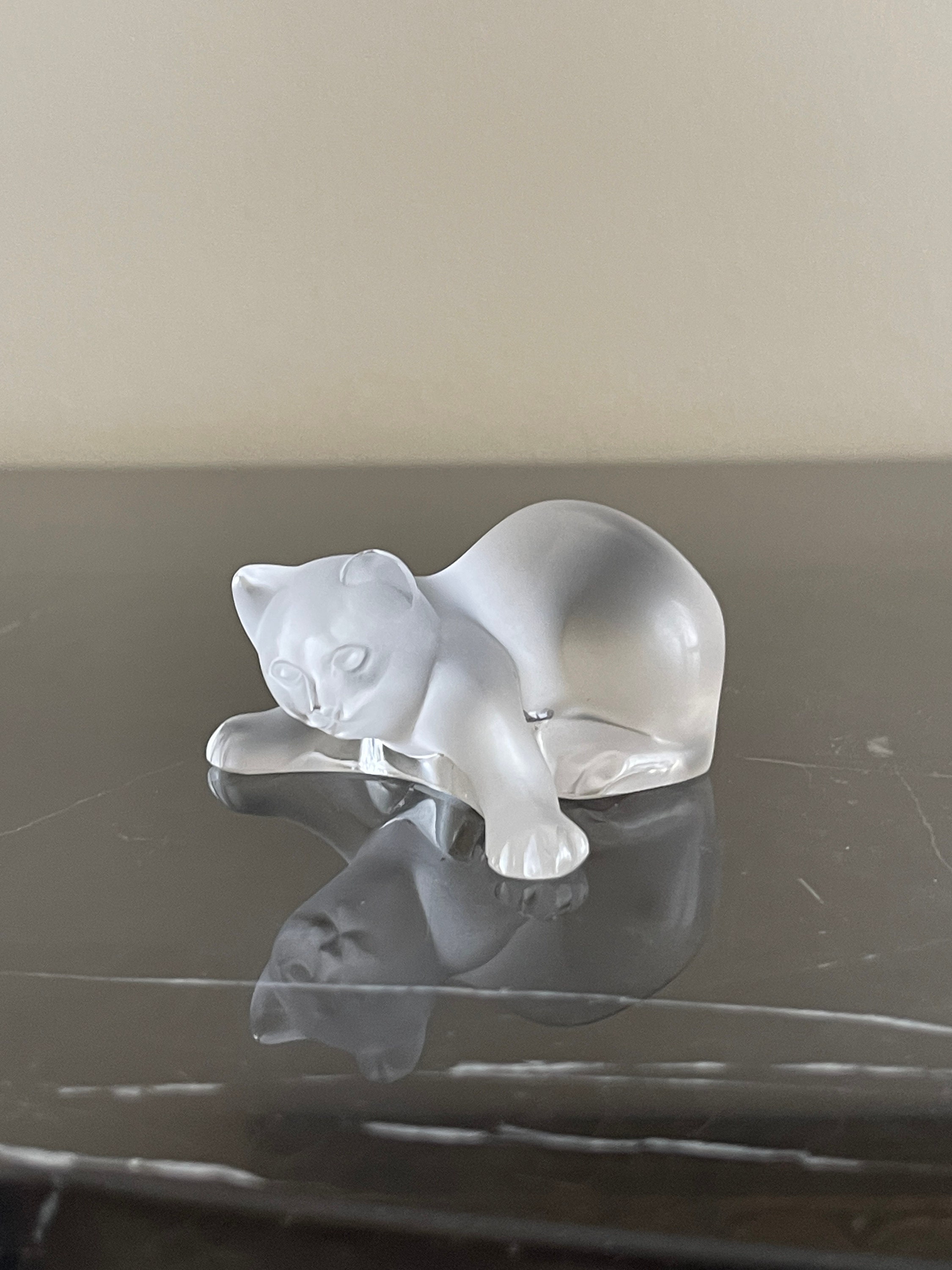 Lalique France Crystal Frosted Glass Playing Cat Kitten 