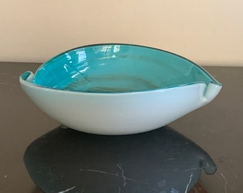 Vintage Seguso Venetian Murano Aqua Turquoise Gold Swirl Dish Bowl