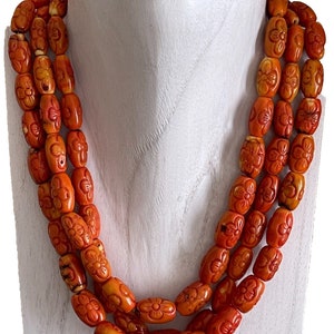 Vintage Carved 3-Strand Coral Necklace with a Sterling Clasp