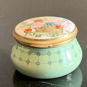 Staffordshire Enamels Flowers Basket Decor Trinket Box