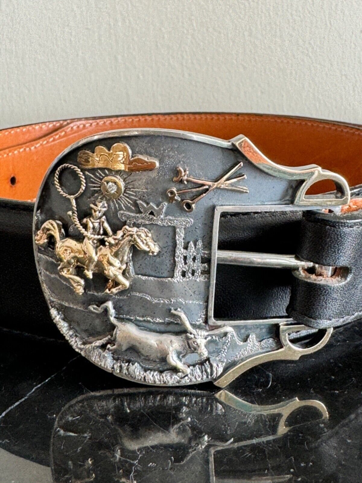 Pat Areias Leather Belt Sterling Silver Gold 14K & White 
