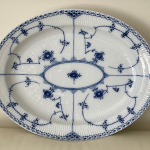 Royal Copenhagen 1950's 1st Quality Blue Fluted Half Lace Border # 1/534 Platter