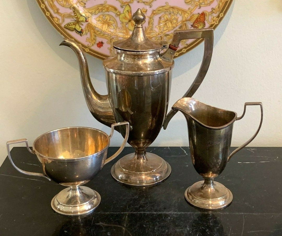 Antique Harris & Shafer Sterling Silver Teapot Creamer and Sugar Bowl
