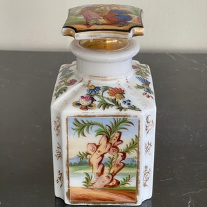 Antique Hand Painted Molded Porcelain Perfume Scent Bottle *