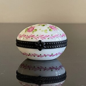 Hand Painted Floral Egg Shaped French Porcelain Trinket Box