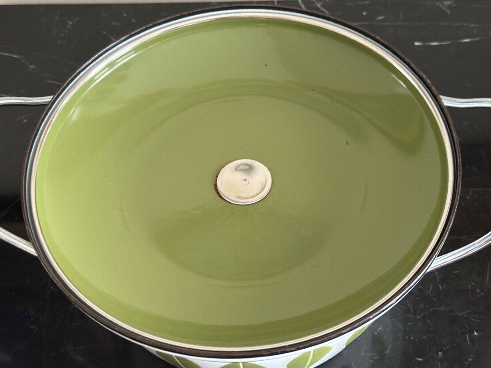 Cathrineholm White and Avocado Green Lotus Enamel 4 1/8
